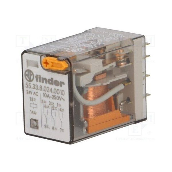 55.33.8.024.0010 Rele Industrial Finder 3 Contactos Conmutados 10A 24Vca